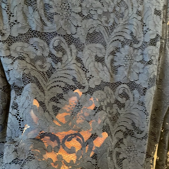 Chico’s Navy NWT Size 2, 12/14, Top, 3/4  Lace Sleeves.  Front Lace Overlay. - Picture 5 of 9